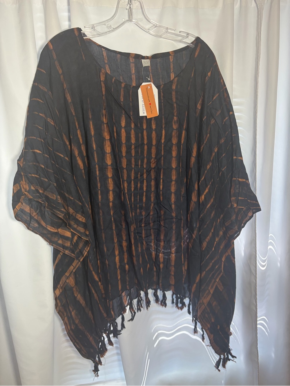 NWT Handmade White & Blue Gifts Black & Brown Tie Dye Poncho/Tunic Top OS